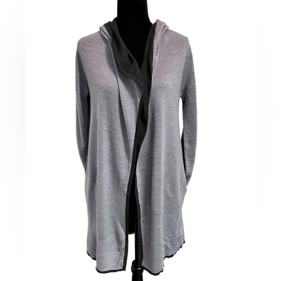 Blanc Noir Hooded Open Front Long Cardigan - Wool Blend and Soft - Grey Tone - Picture 1 of 13